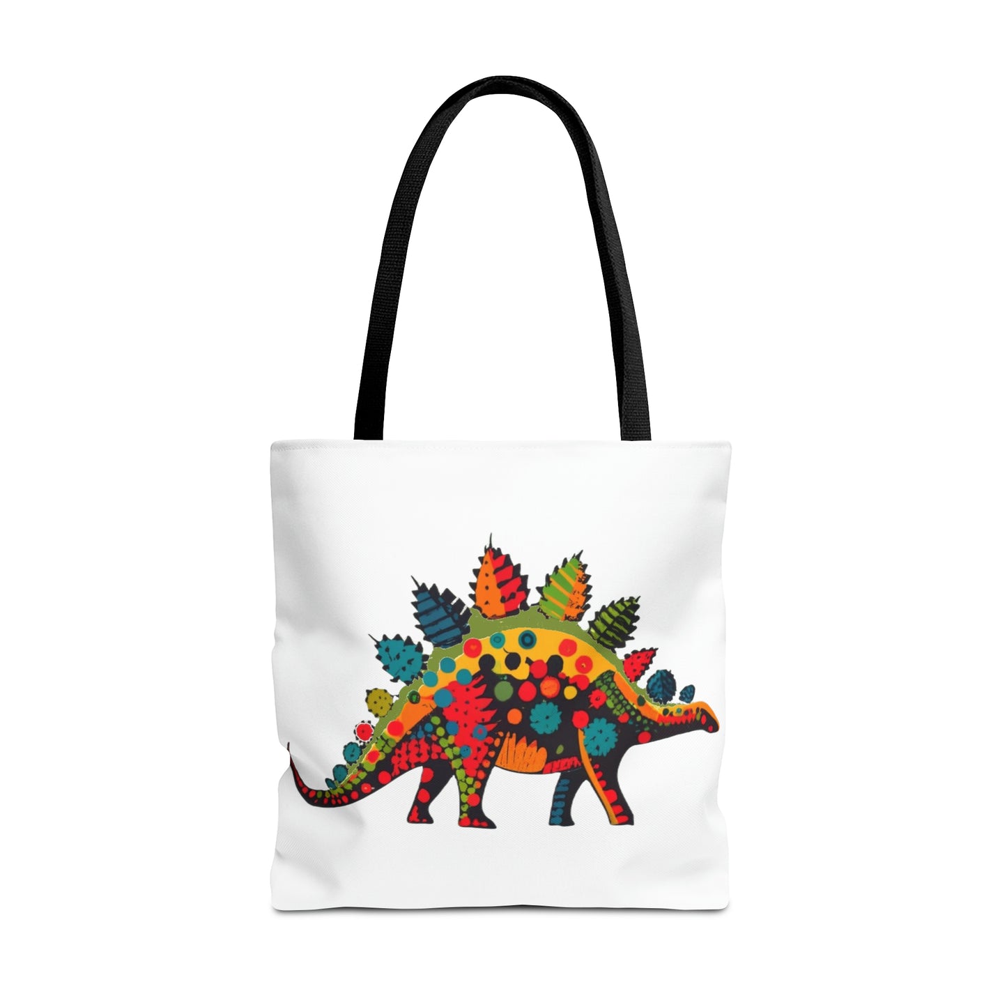 Polka Dot Party Pal: Vibrant Stegosaurus Tote Bag
