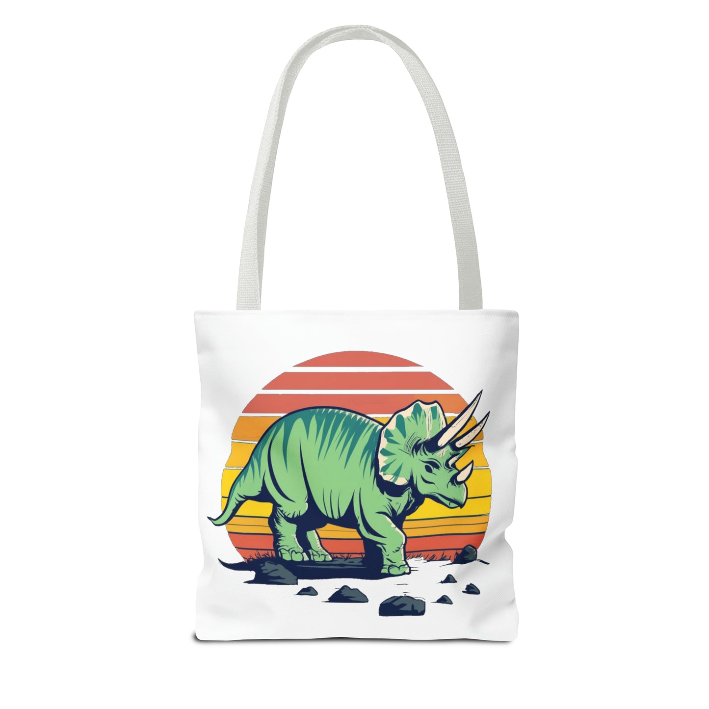 Sunset Safari: Retro Triceratops Tote Bag