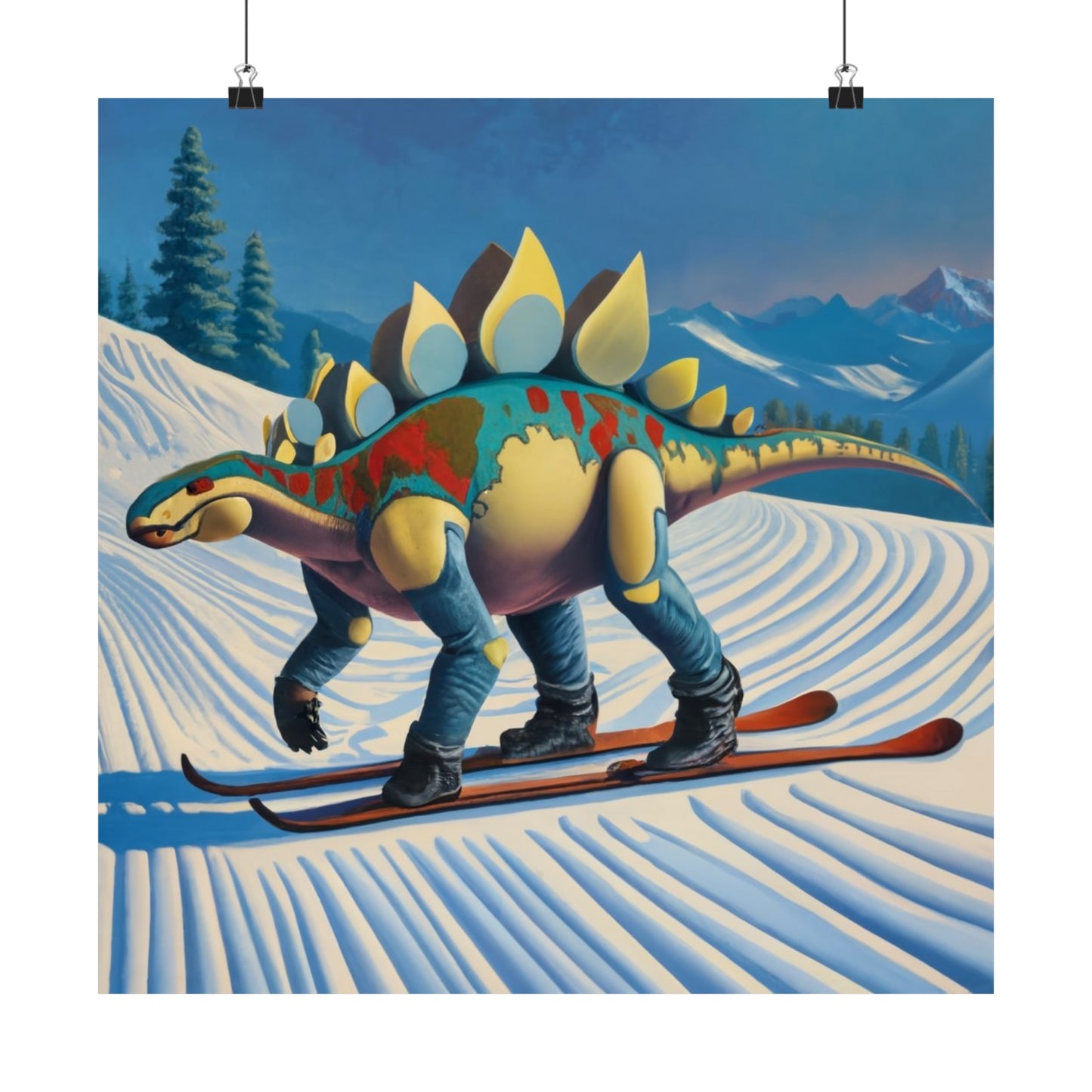 Stego-Slopes: Skiing Stegosaurus Wall Art