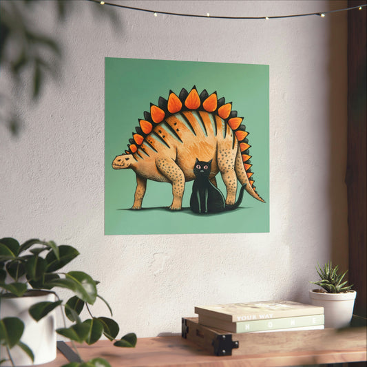 Stegosaurus and Black Cat: Cute Halloween Wall Art v2
