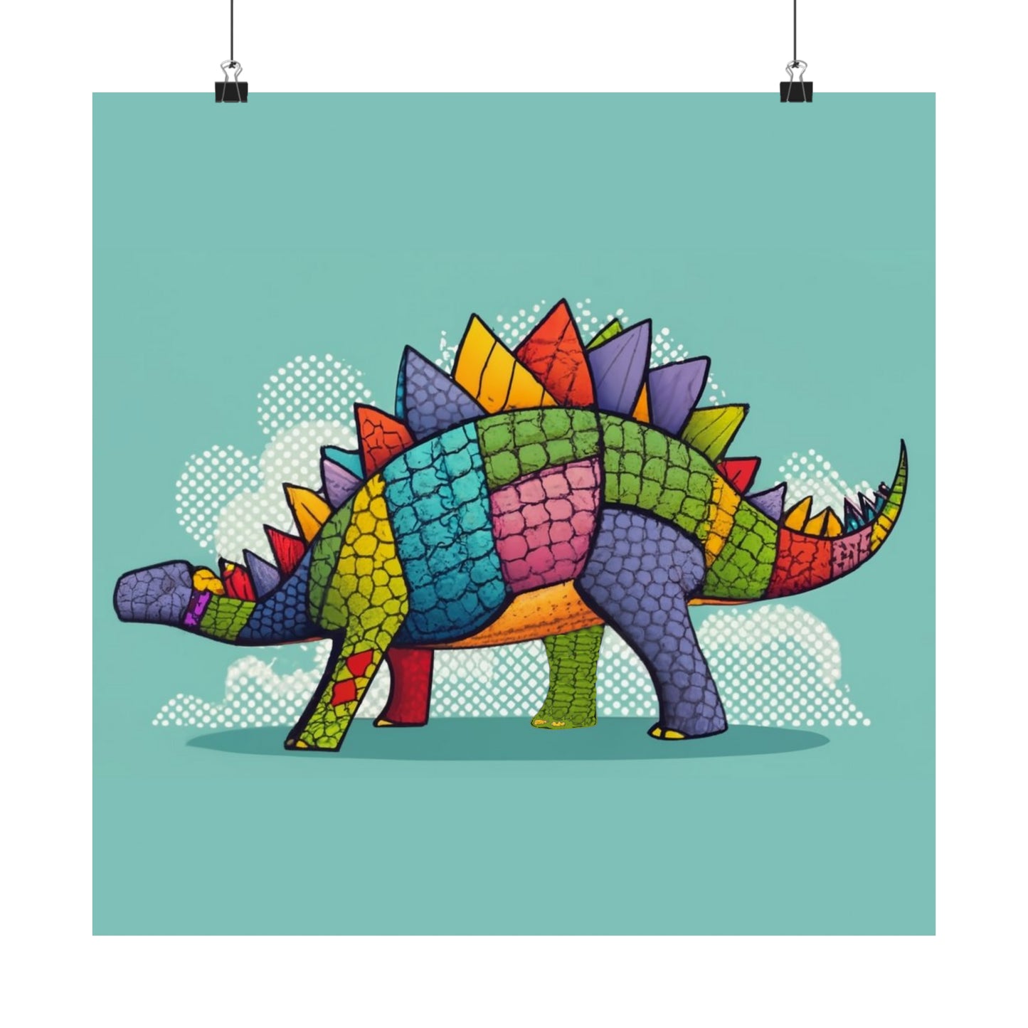 Sewn Scales: Patchwork Stegosaurus Delight Wall Art