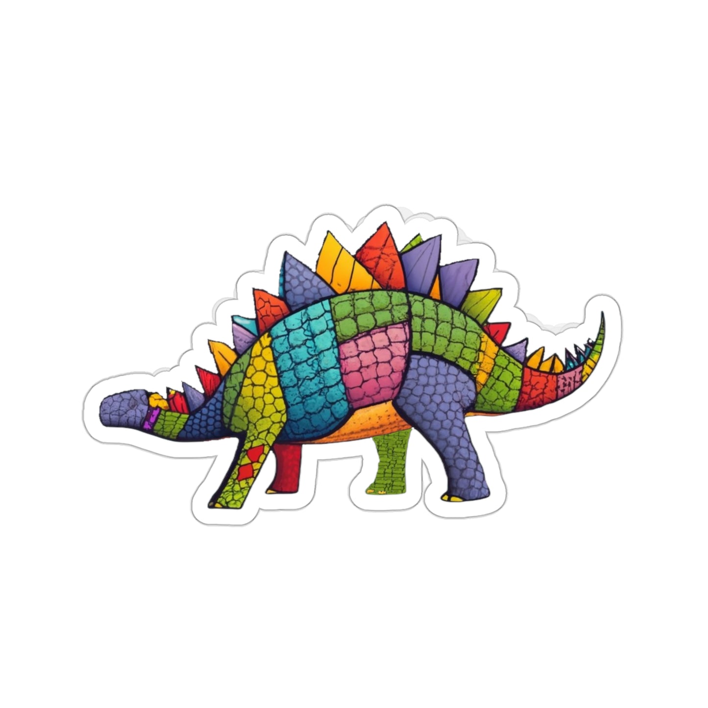 Sewn Scales: Patchwork Stegosaurus Delight Kiss Cut Sticker