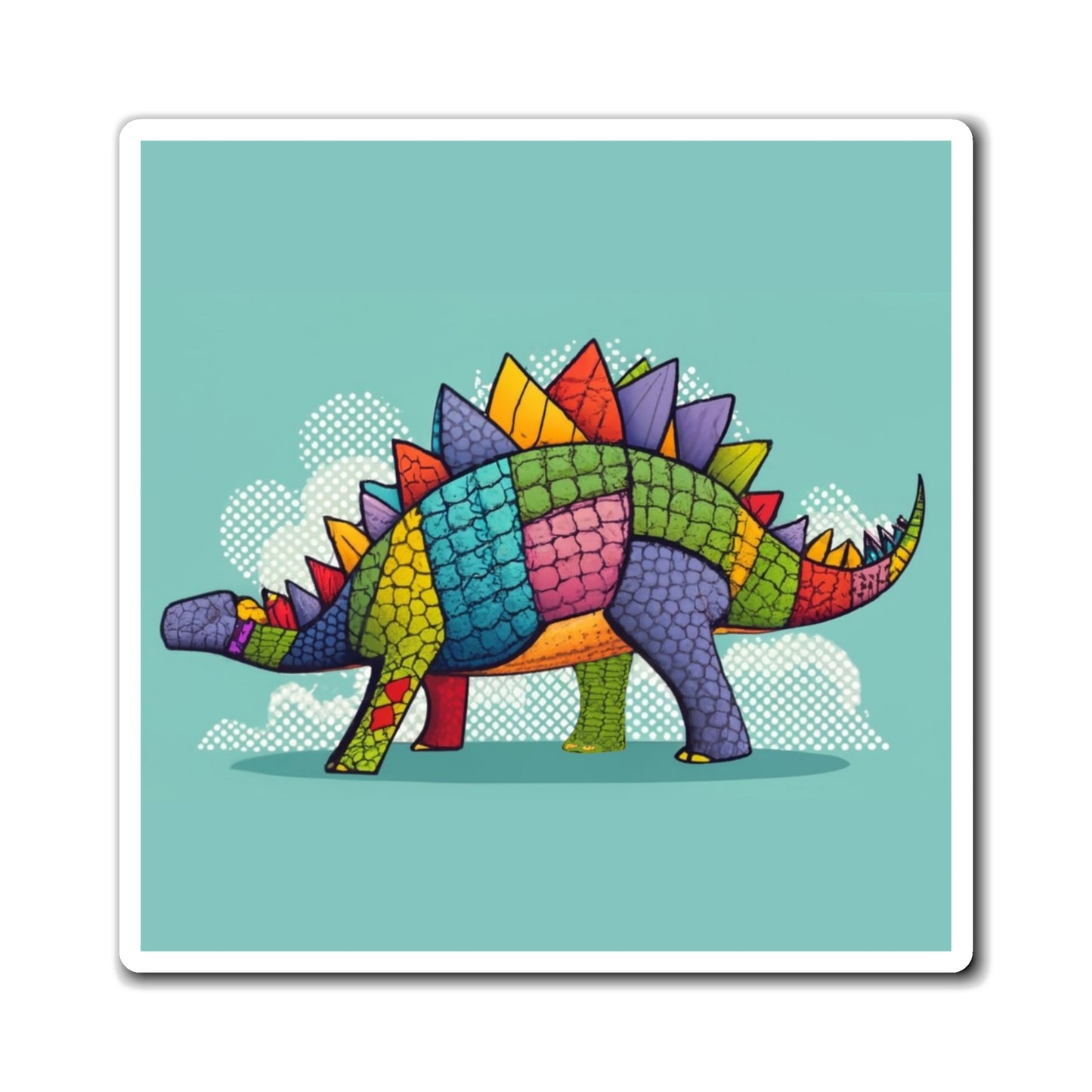 Sewn Scales: Patchwork Stegosaurus Delight Magnet