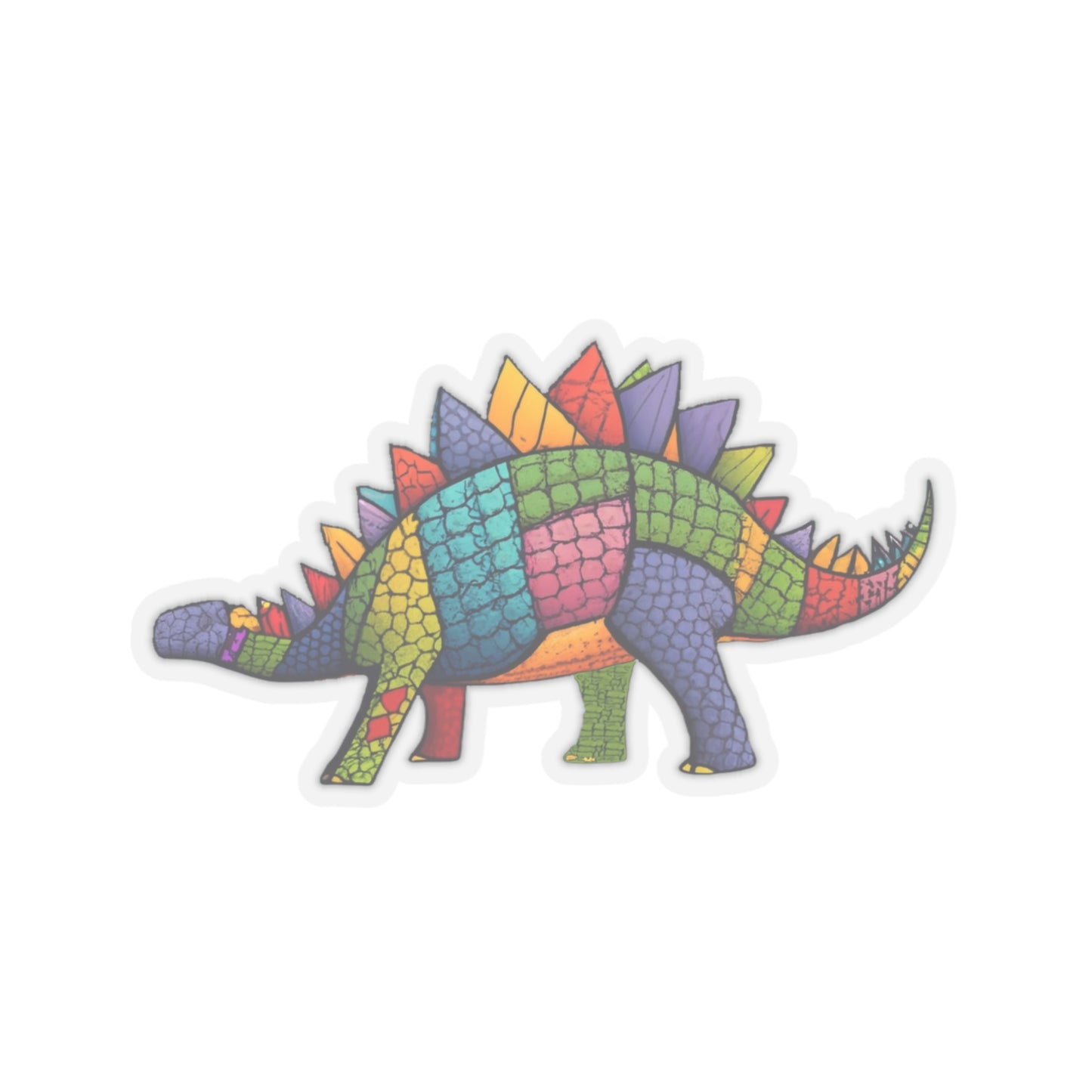 Sewn Scales: Patchwork Stegosaurus Delight Kiss Cut Sticker