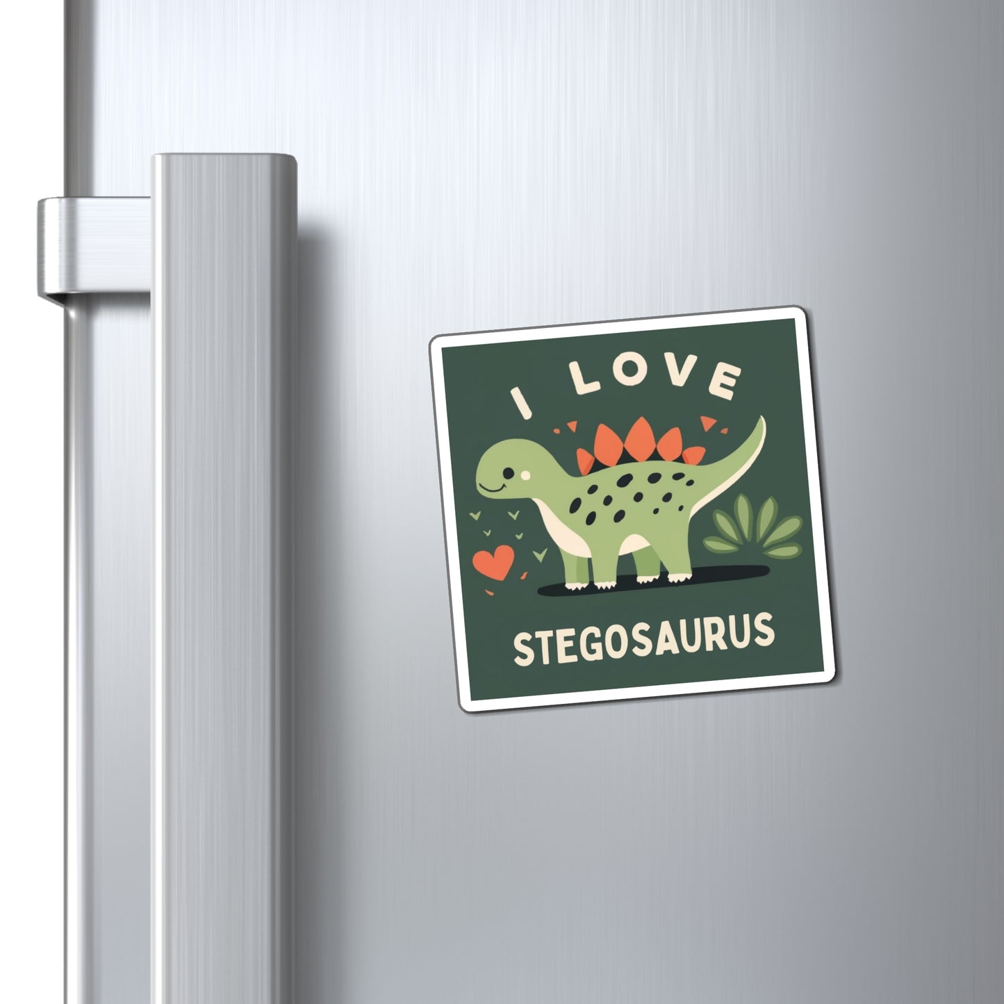 Stegosaurus Hugs: Cute Dino Love Fridge Magnet