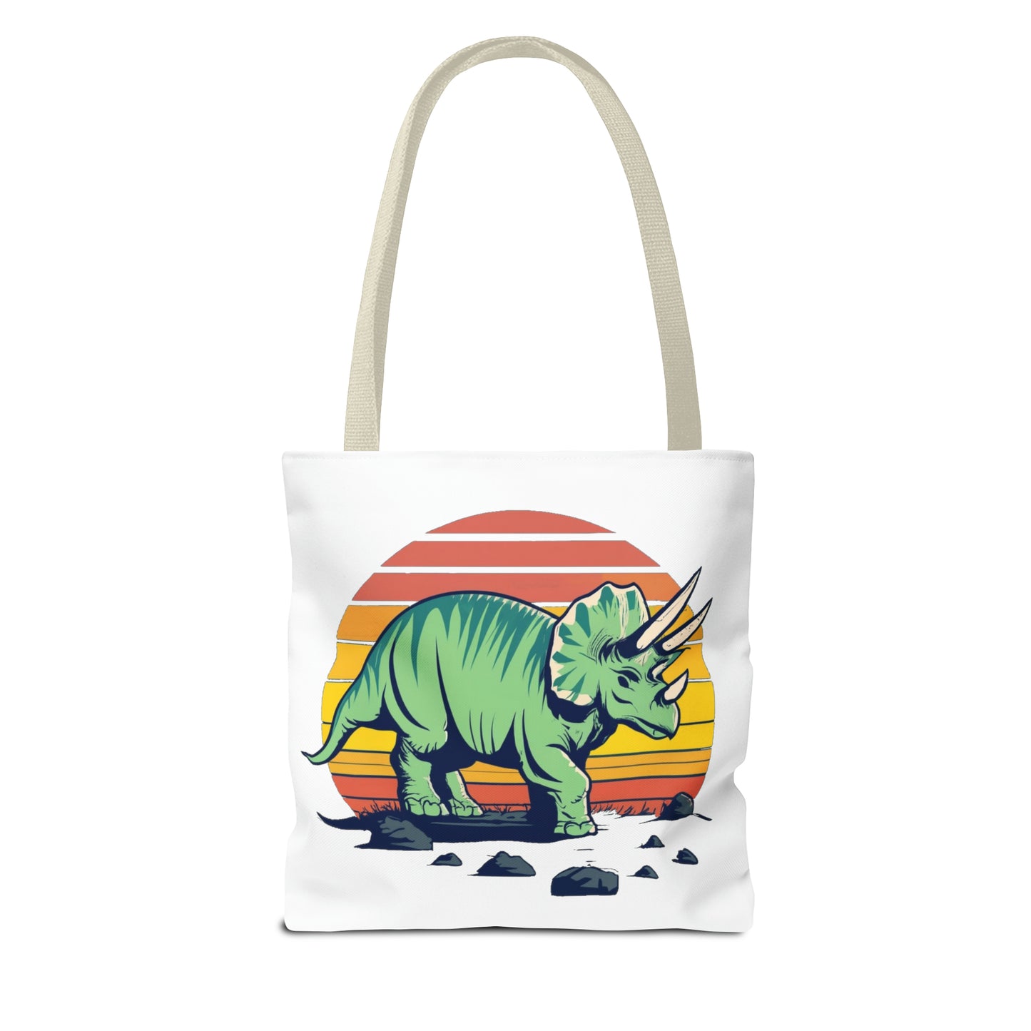 Sunset Safari: Retro Triceratops Tote Bag