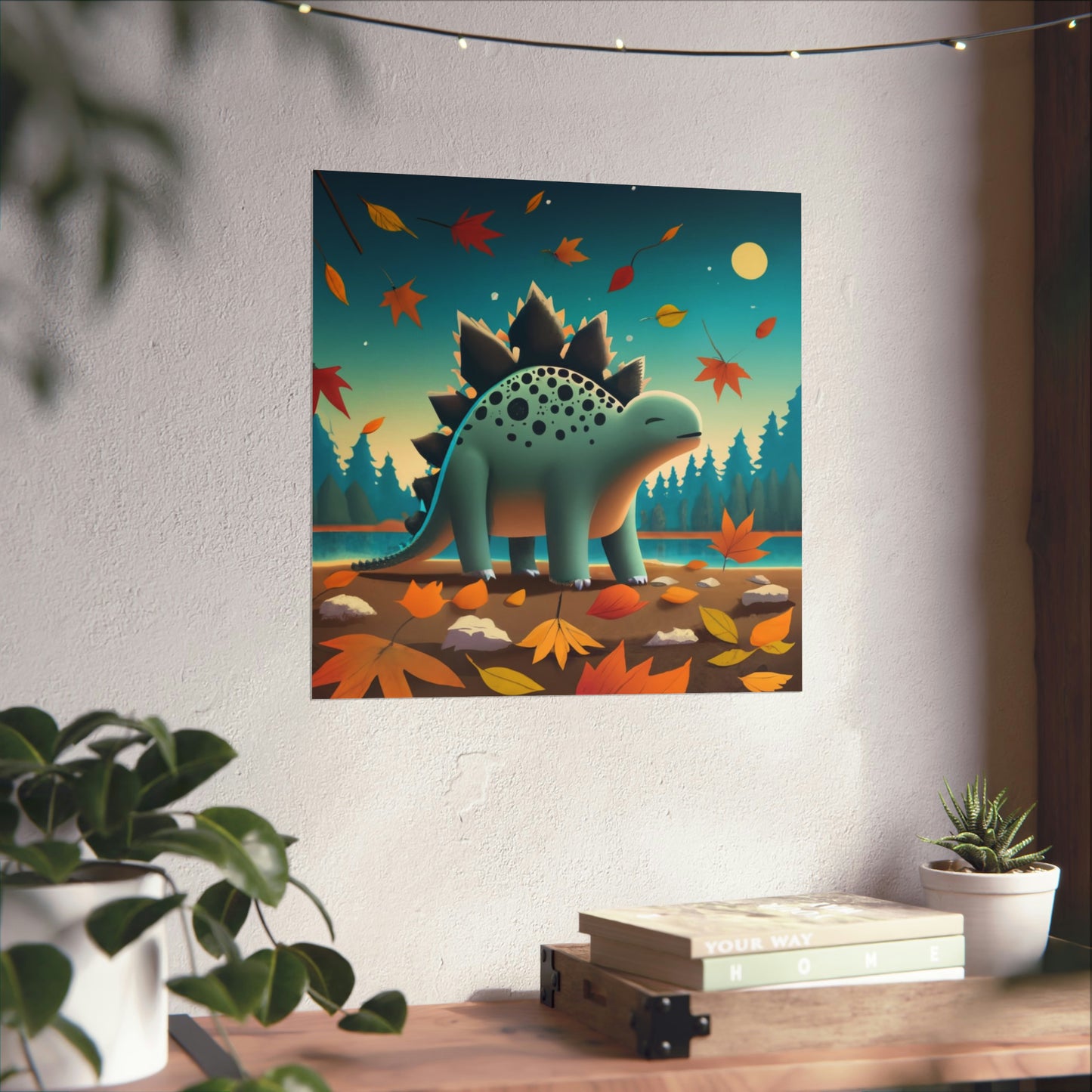 Fall Stegosaurus with Leaves: Adorable Wall Art