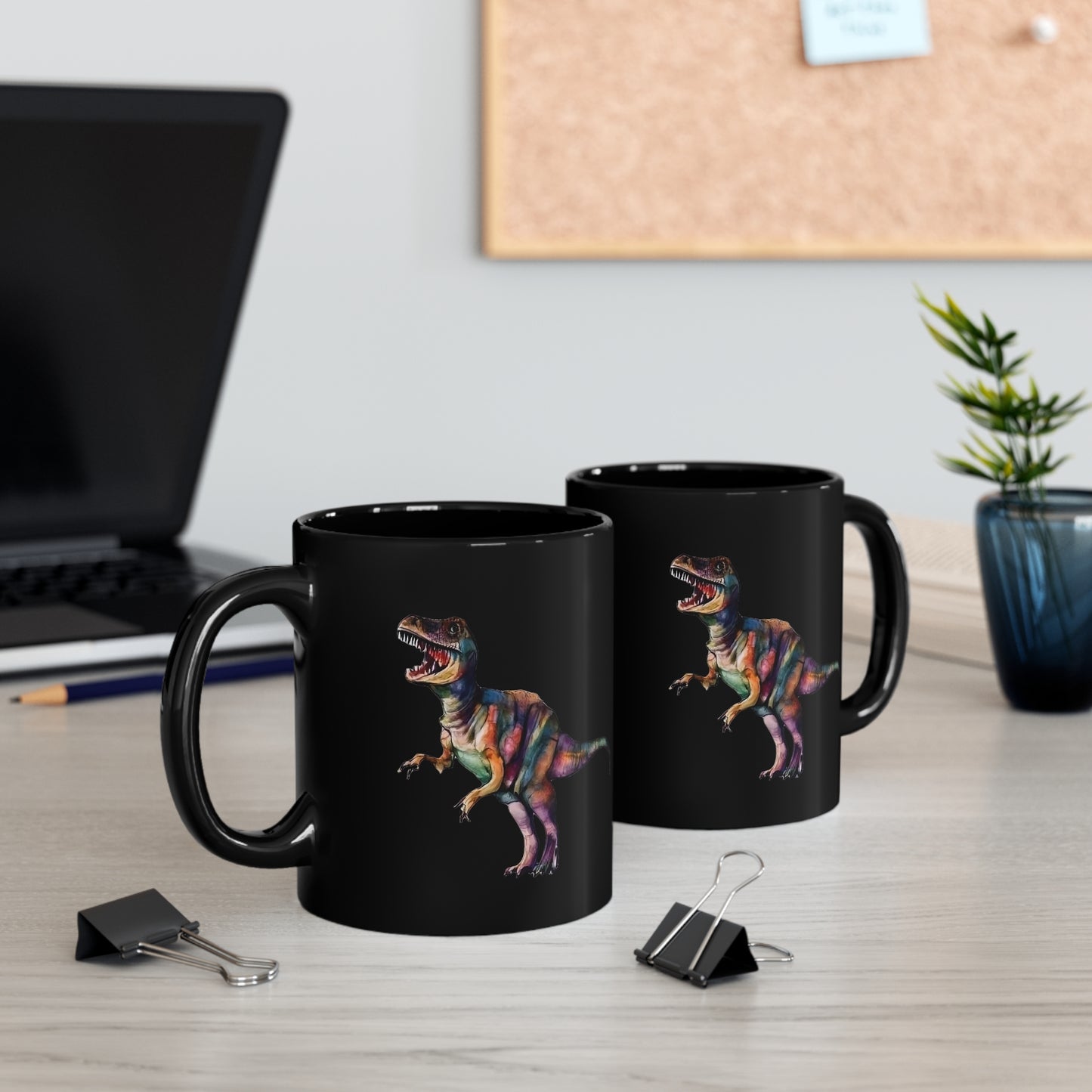 T-Rex Fusion of Art and Style: Black 11 oz Glossy Mug