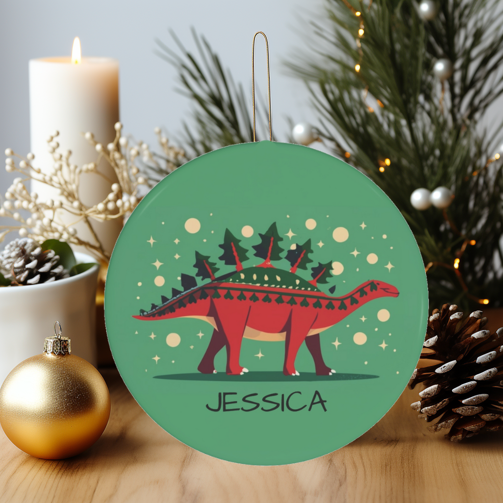 Stegosaurus Evergreen Delight: Personalized Christmas Tree Ornament