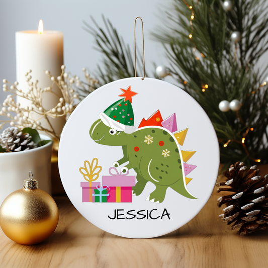 Gift-Giving Stegosaurus: Personalized Christmas Ornament Delight