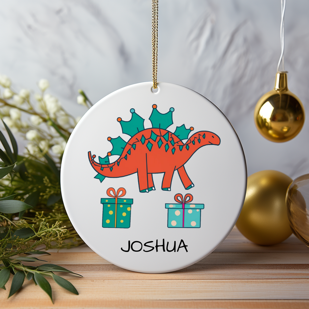 Holly Jolly Stegosaurus: Festive Dino Personalized Christmas Ornament