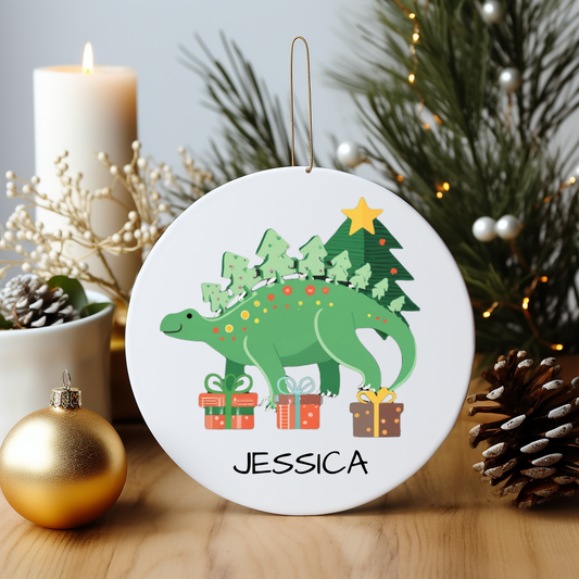 Stego-Festive: Adorable Personalized Stegosaurus Christmas Ornament