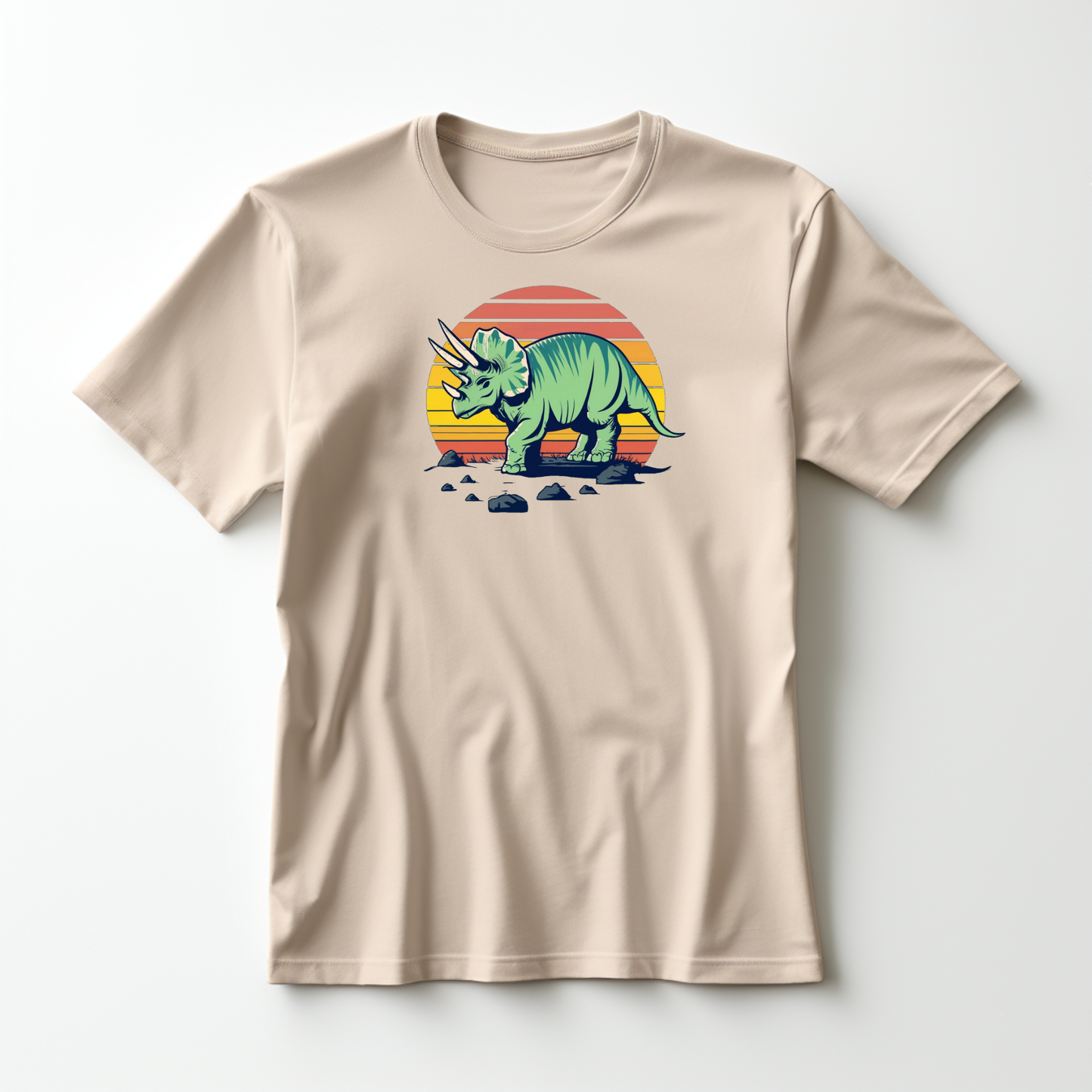 Sunset Safari: Retro Triceratops T-Shirt