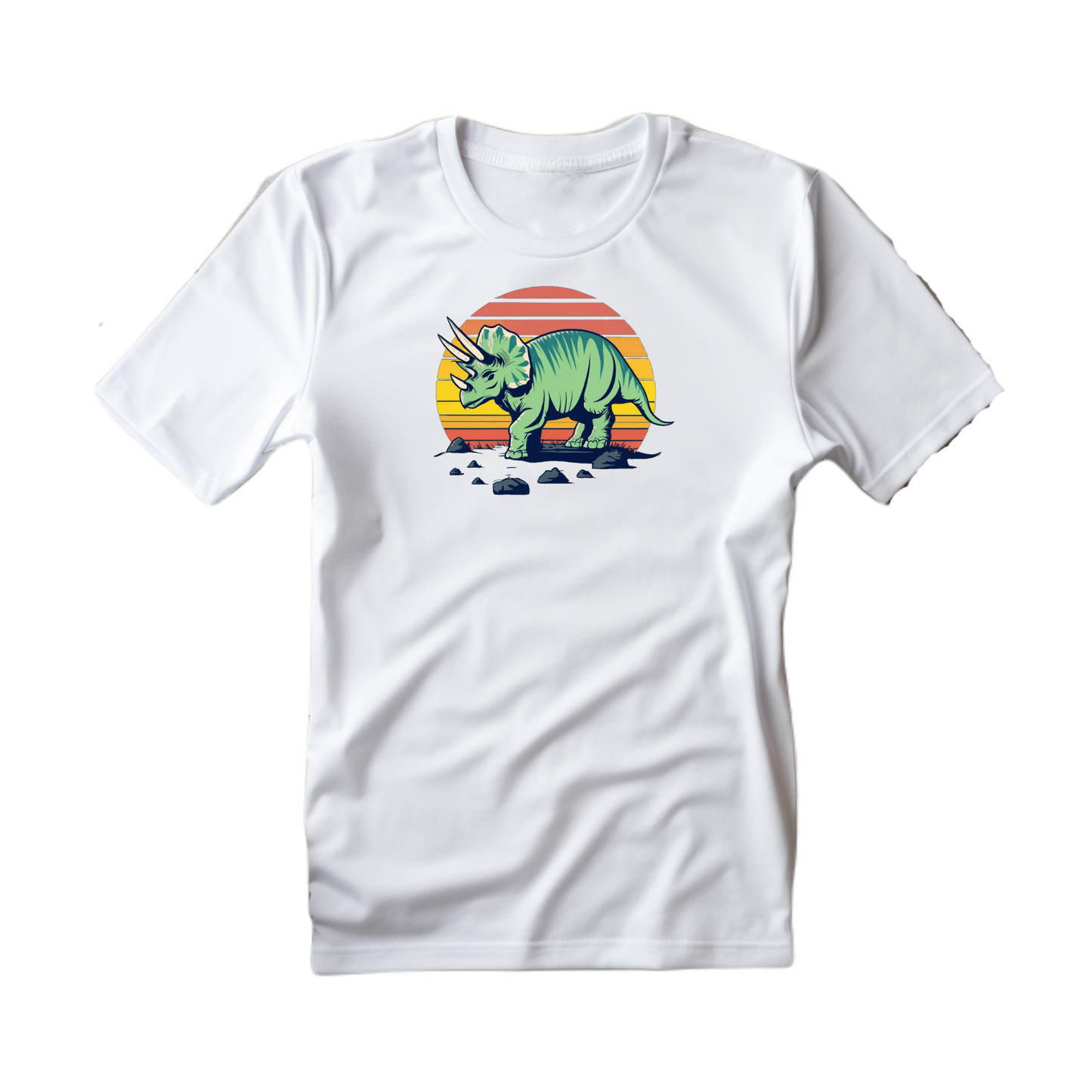 Sunset Safari: Retro Triceratops T-Shirt