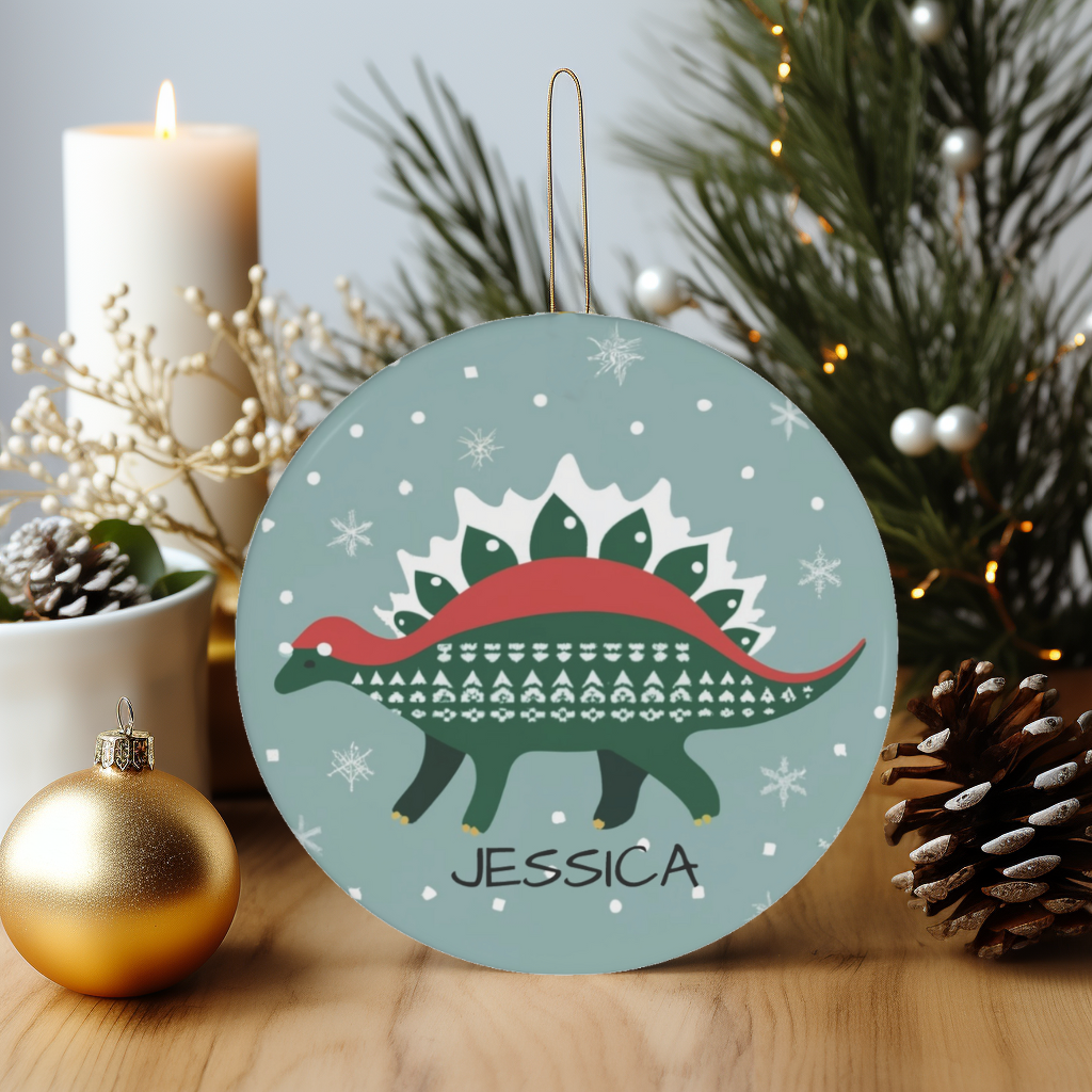 Winter Wonderland Stegosaurus: Personalized Christmas Sweater Ornament