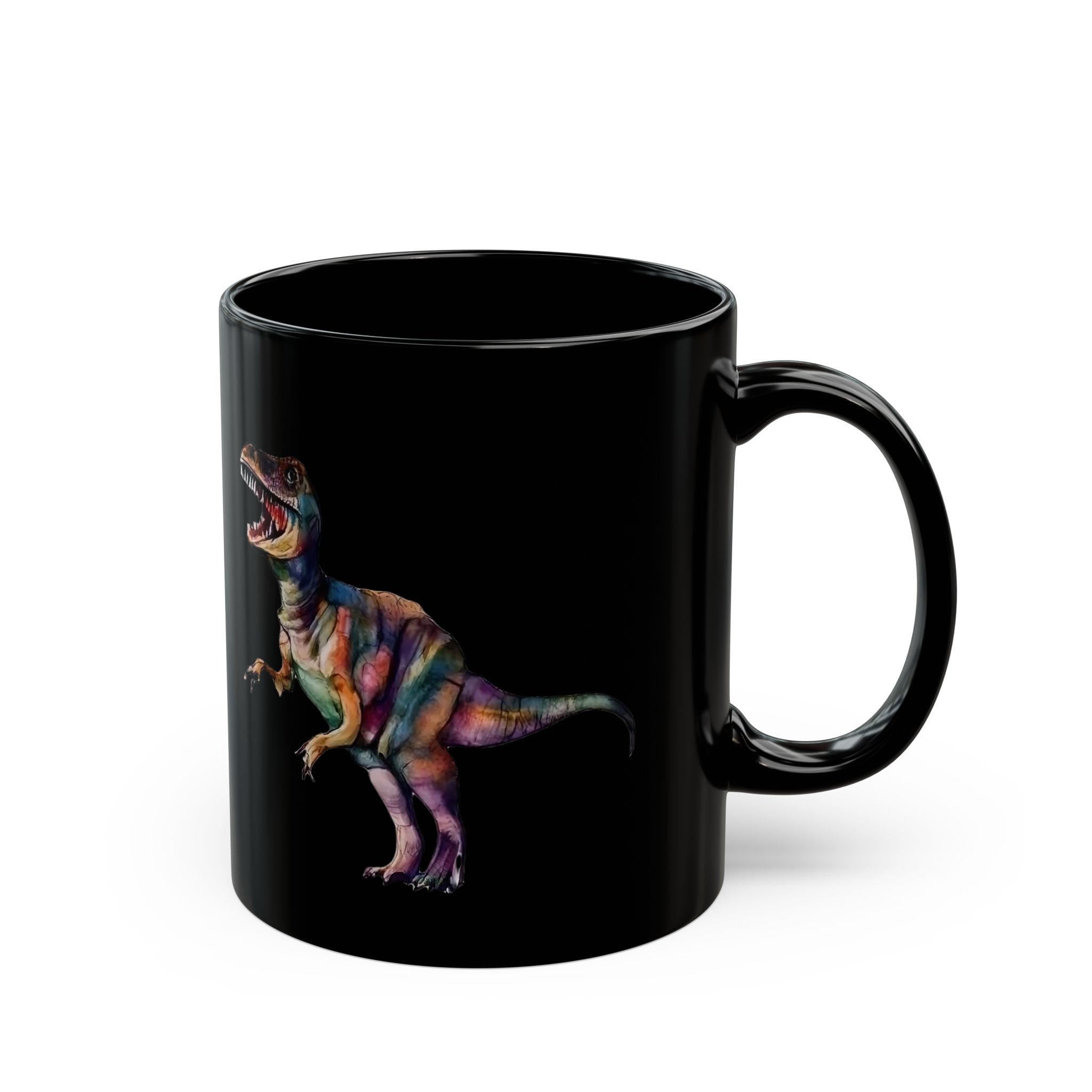 T-Rex Fusion of Art and Style: Black 11 oz Glossy Mug - Image 3