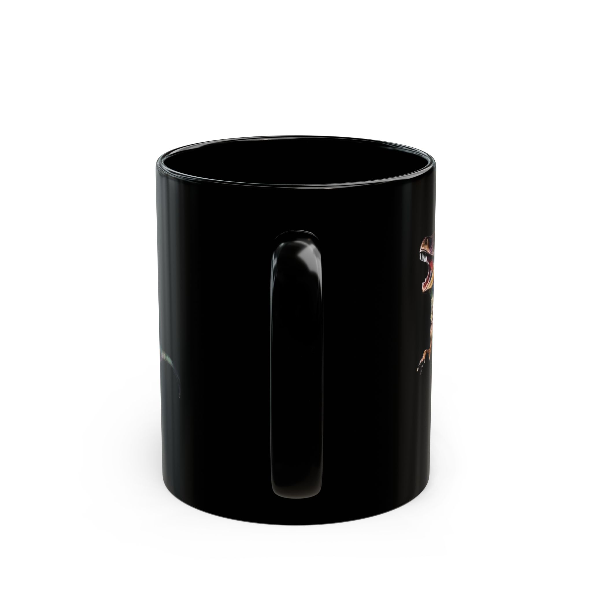 T-Rex Fusion of Art and Style: Black 11 oz Glossy Mug - Image 4