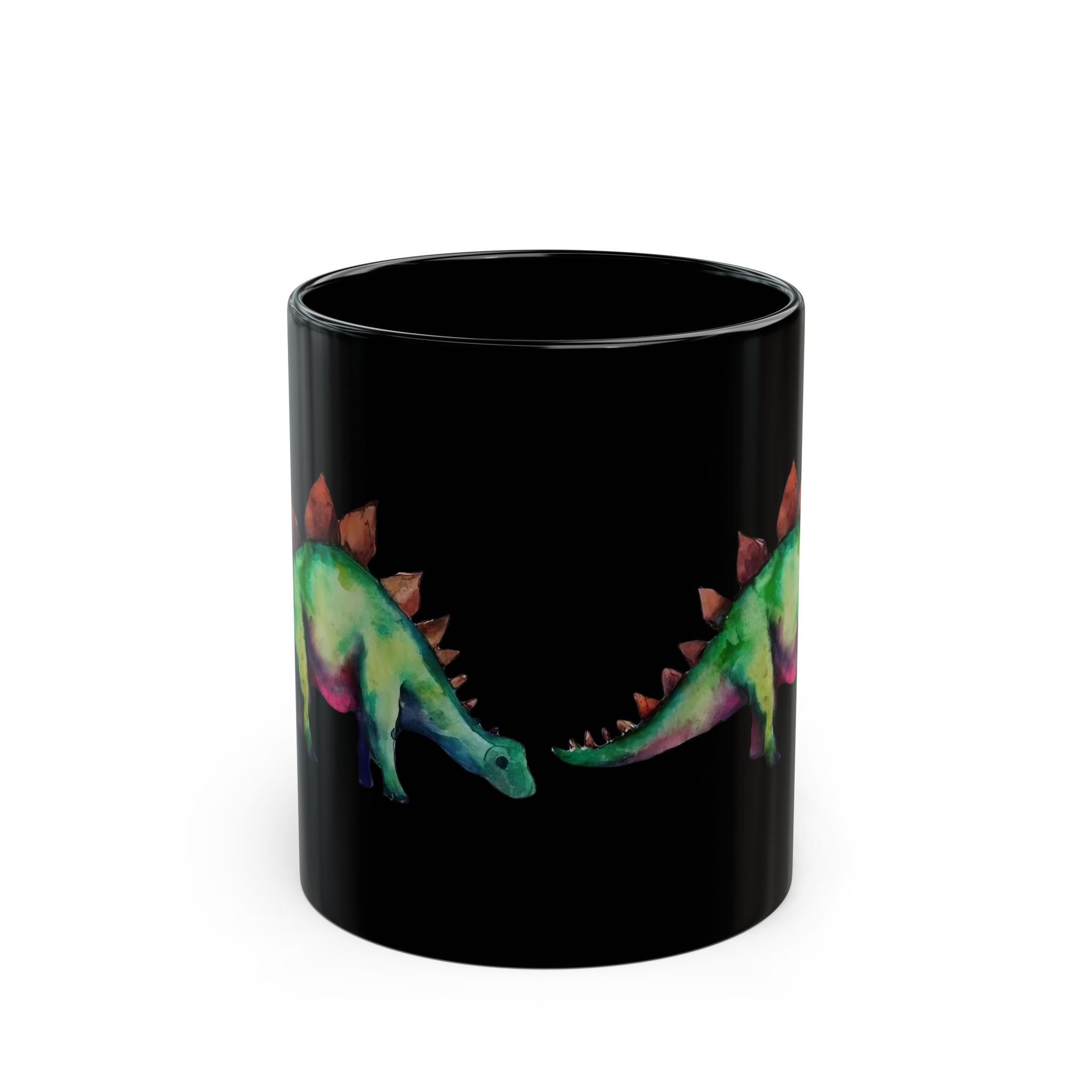 Stegosaurus Resurgence: Black 11 oz Glossy Mug - Image 2