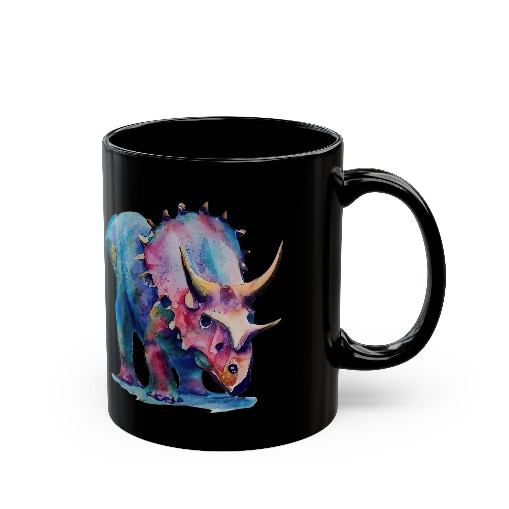 Triceratops Splendor: Black 11 oz Glossy Mug - Image 3