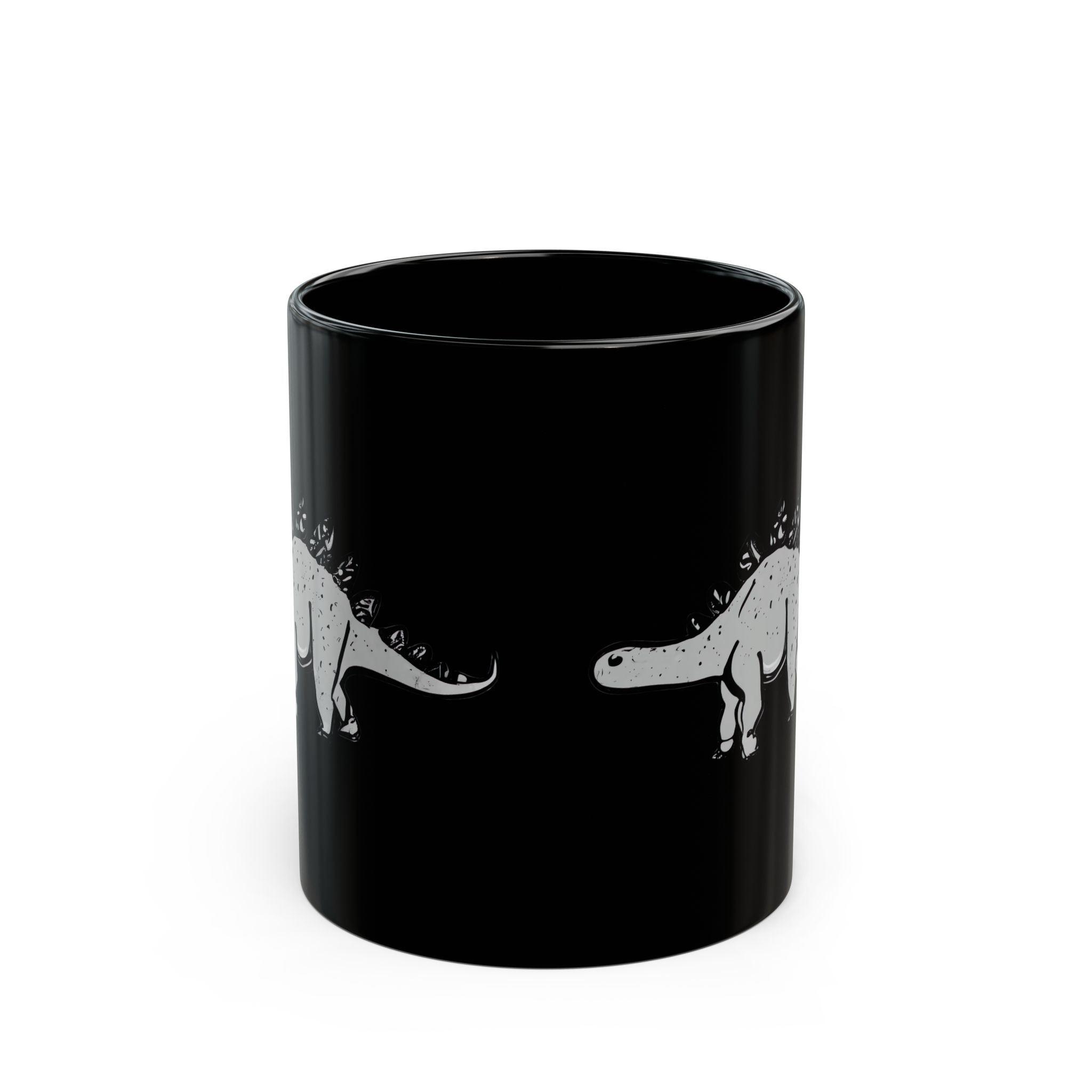 Sleek Stegosaurus: Black 11 oz Glossy Mug - Image 2