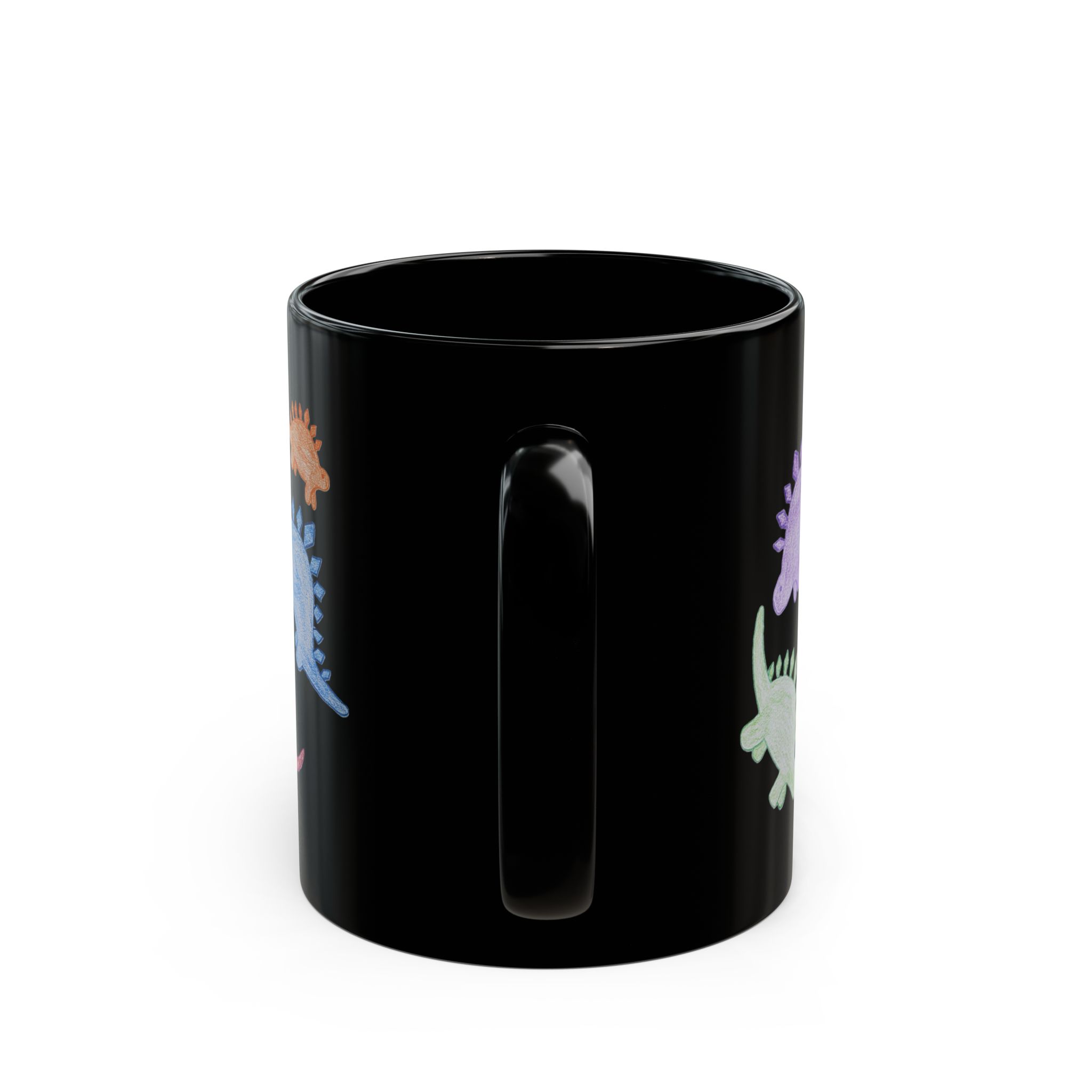 Roaming Rainbows: Black 11 oz Glossy Mug Featuring Rainbow Stegosauruses - Image 4