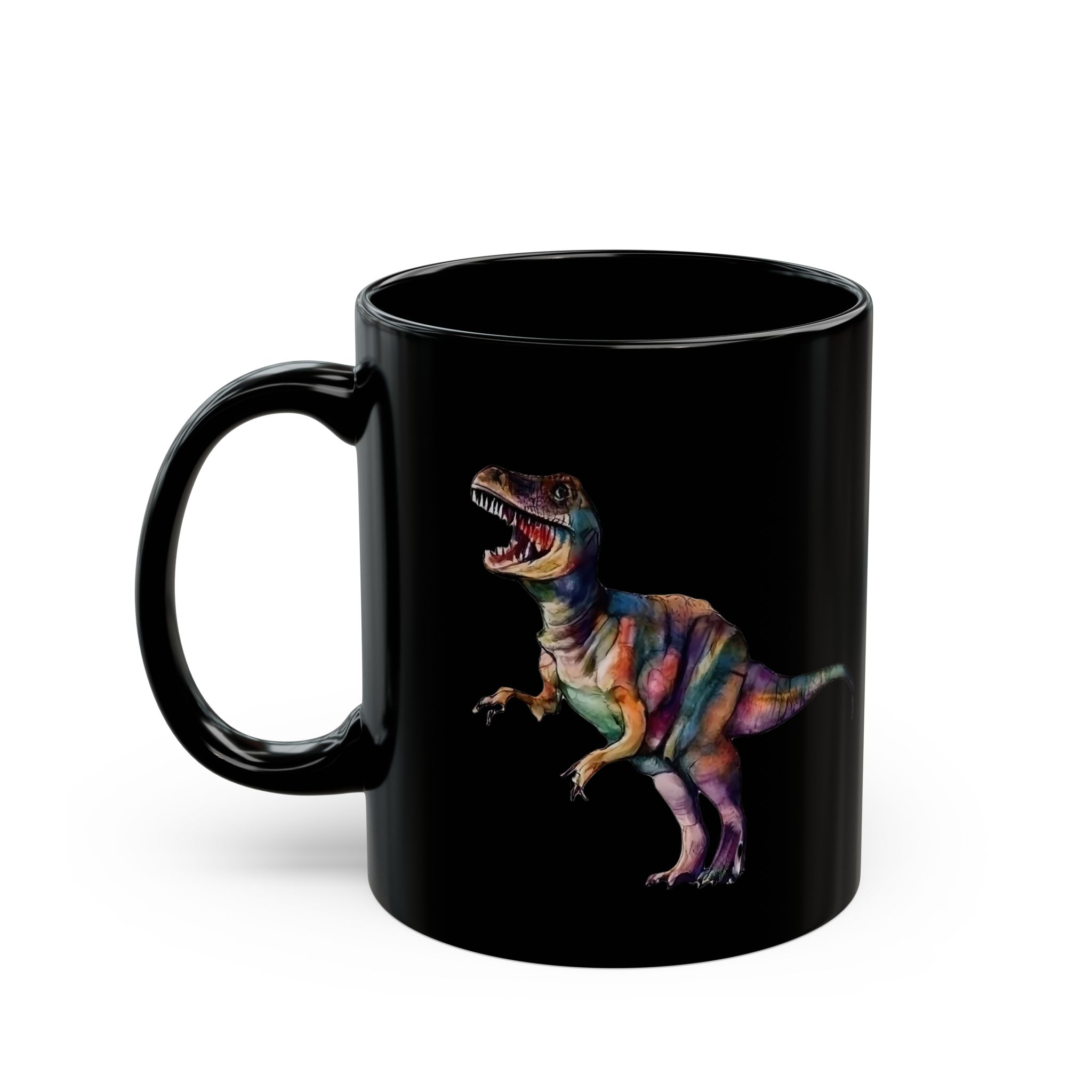 T-Rex Fusion of Art and Style: Black 11 oz Glossy Mug